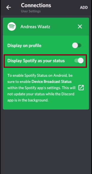 Display Spotify as your status