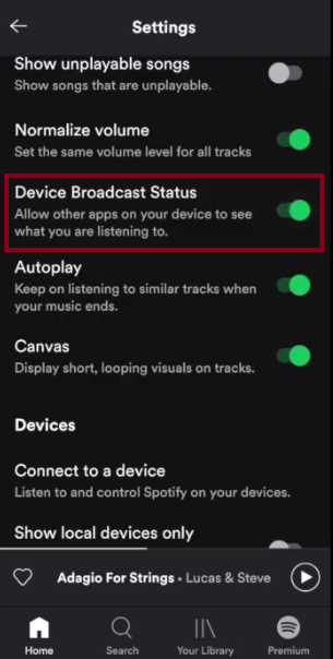device broadcast status