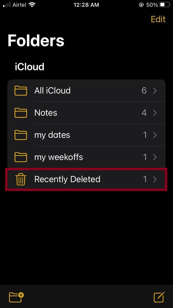 Recently Deleted folder