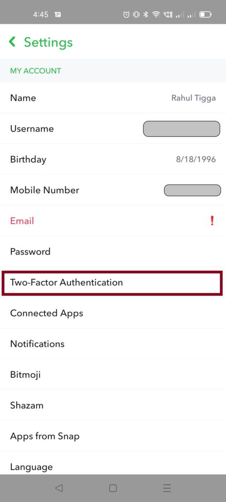 Snapchat Two Factor Authentication