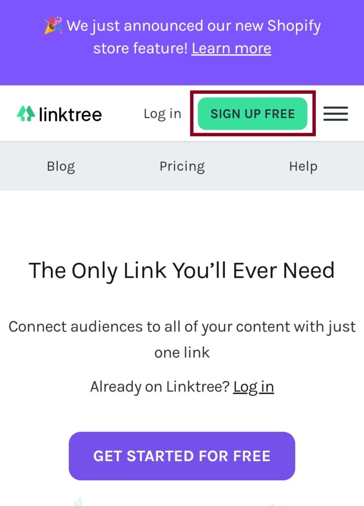 Sign Up On Linktree